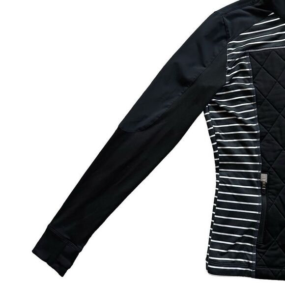 lole Black & White Stripe Quilted Long Sleeve Full Zip Up Jacket Size Small - Picture 8 of 15